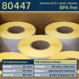 20 Rollen à 430 Thermoetiketten 49x104/40 | weiß | permanent | Thermo-TOP