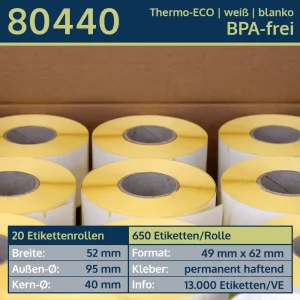 20 Rollen à 650 Thermoetiketten 49x62/40 | weiß | permanent | Thermo-TOP