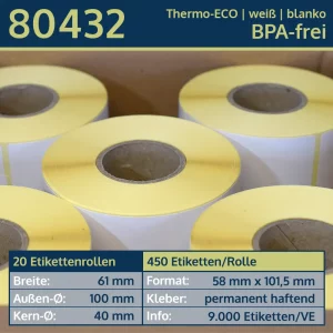 20 Rollen à 450 Thermoetiketten 58x101,5/40 | weiß | permanent | Thermo-ECO