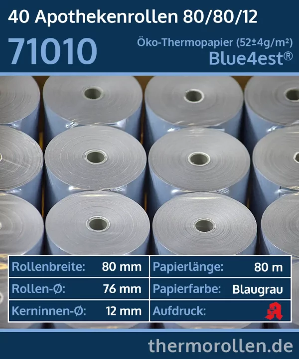40 Öko-Apothekenrollen 80 80 12 blanko | Blue4est®
