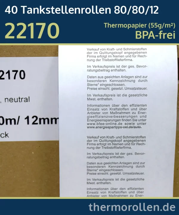 Rückseitentext | Thermorollen 80 80 12 | BPA-frei