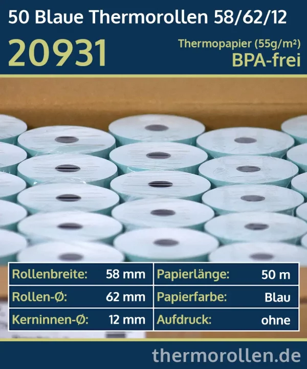 50 blaue Thermorollen 58 62 12 blanko | BPA-frei