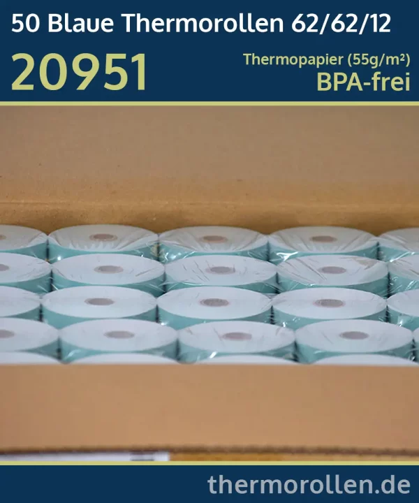 50 blaue Thermorollen 62 62 12 blanko | BPA-frei