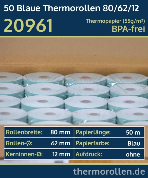 50 blaue Thermorollen 80 62 12 blanko | BPA-frei
