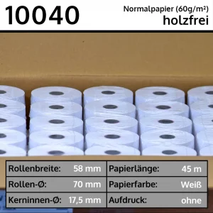 50 Bonrollen 58 70 17,5 blanko aus Normalpapier | holzfrei