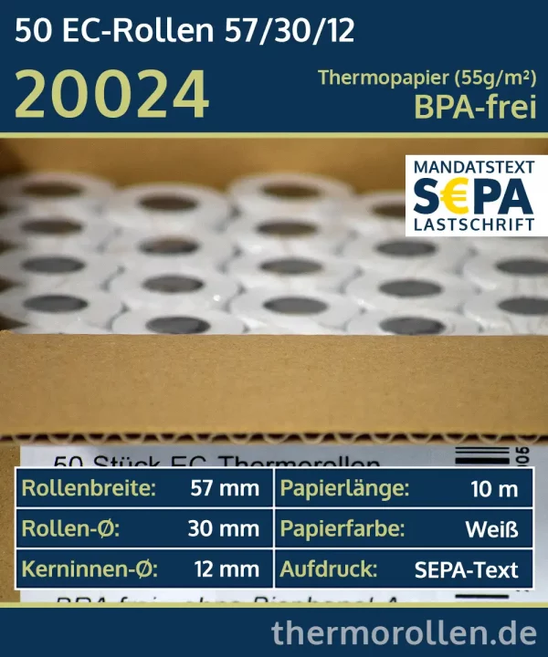 50 EC-Rollen 57 30 12 mit SEPA-Text | BPA-frei