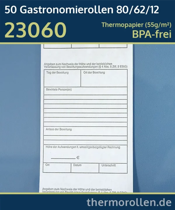 Vordruck Bewirtungsbeleg | Thermorollen 80 62 12 | BPA-frei