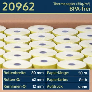 50 gelbe Thermorollen 80 62 12 blanko | BPA-frei