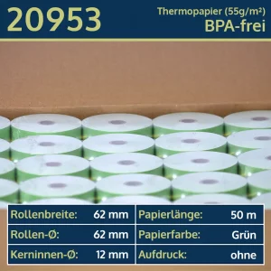 50 grüne Thermorollen 62 62 12 blanko | BPA-frei