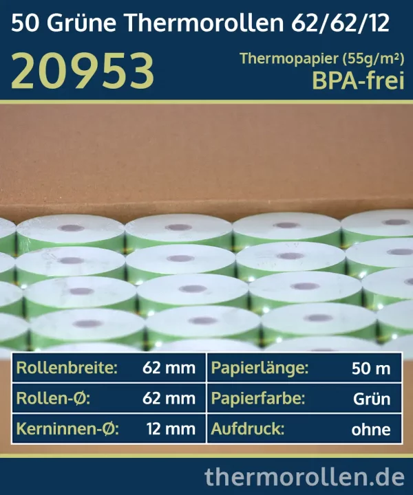 50 grüne Thermorollen 62 62 12 blanko | BPA-frei