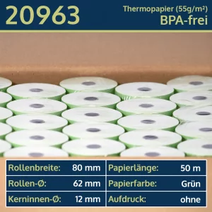 50 grüne Thermorollen 80 62 12 blanko | BPA-frei