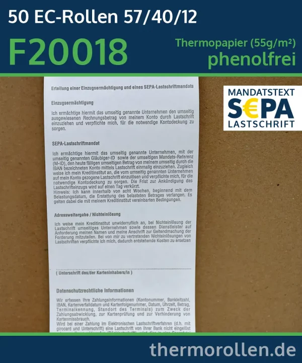 Phenolfreie EC-Rollen 57 40 12 - SEPA-Text