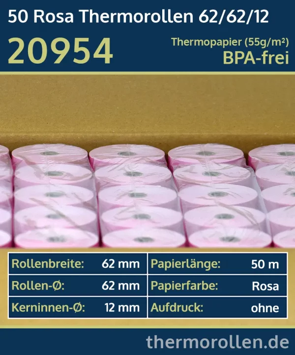 50 rosa Thermorollen 62 62 12 blanko | BPA-frei