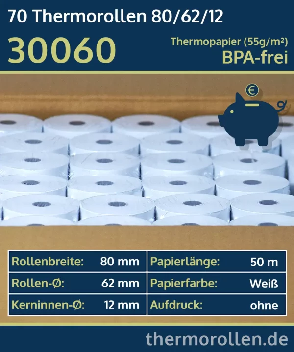 70 Thermorollen 80 62 12 blanko | BPA-frei im Vorteilspack