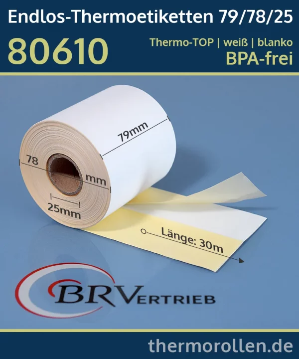 Endlos-Thermoetiketten 79mm x 30m | weiß | blanko | permanent | Thermo-TOP