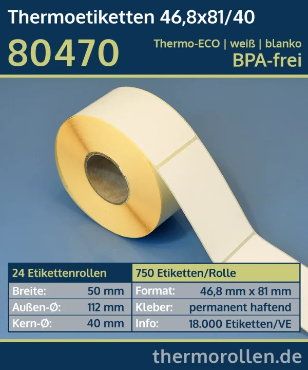 750 Thermoetiketten 46,8x81/40 | weiß | blanko | permanent | Thermo-ECO
