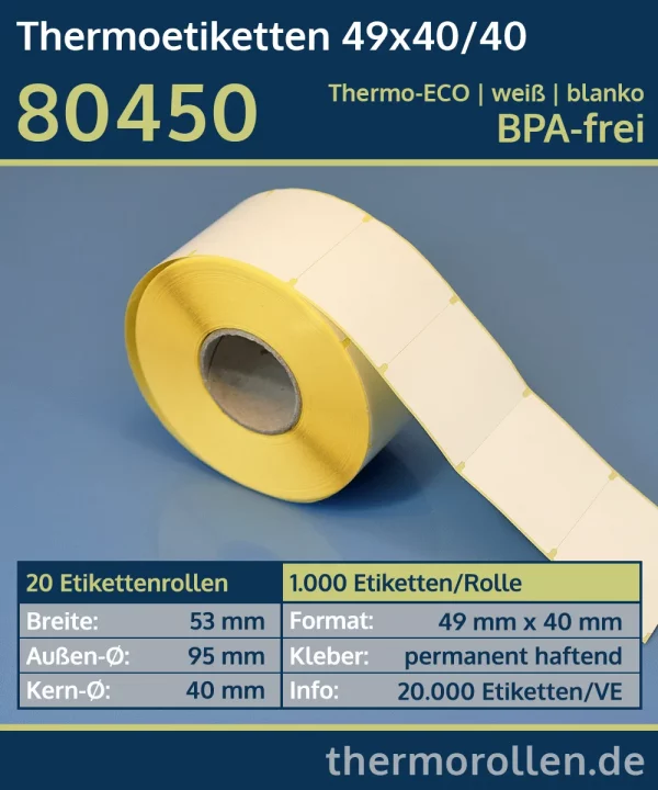 1.000 Thermoetiketten 49x40/40 | weiß | blanko | permanent | Thermo-ECO