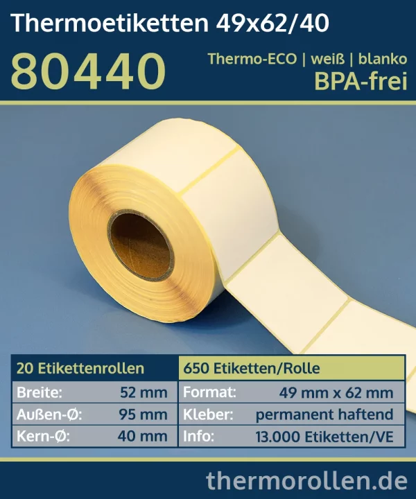 650 Thermoetiketten 49x62/40 | weiß | blanko | permanent | Thermo-TOP
