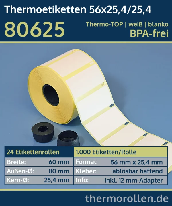 1.000 Thermoetiketten 56x25,4/25,4 | weiß | blanko | ablösbar | Thermo-TOP