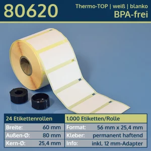 1.000 Thermoetiketten 56x25,4/25,4 | weiß | blanko | permanent | Thermo-TOP