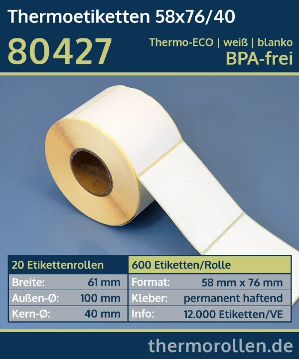600 Thermoetiketten 58x76/40 | weiß | blanko | permanent | Thermo-ECO