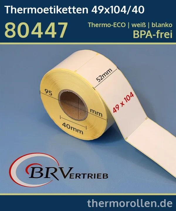 Thermoetiketten 49x104/40 | weiß | blanko | permanent | Thermo-TOP