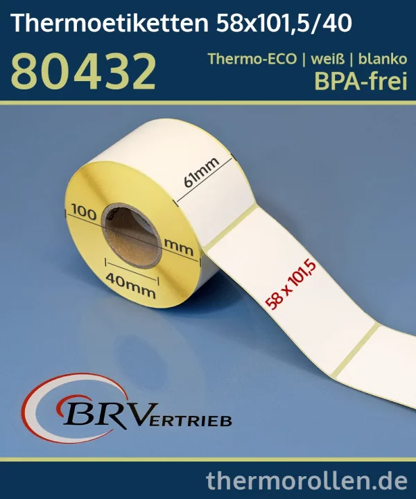Thermoetiketten 58x101,5/40 | weiß | blanko | permanent | Thermo-ECO