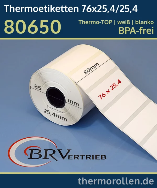 Thermoetiketten 76x25,4/25,4 | weiß | blanko | permanent | Thermo-TOP