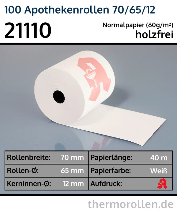 Normalpapier-Apothekenrollen 70 65 12 | holzfrei