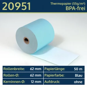 Blaue Thermo-Bonrollen 62 62 12 blanko | BPA-frei
