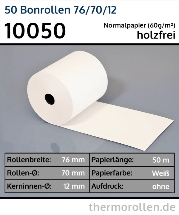 Normalpapier-Bonrollen 76 70 12 blanko | holzfrei
