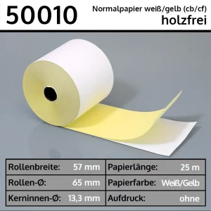 Durchlagpapier-Bonrollen 57 65 13,3 weiß/gelb aus Normalpapier | holzfrei