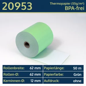 Grüne Thermo-Bonrollen 62 62 12 blanko | BPA-frei