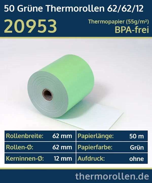 Grüne Thermo-Bonrollen 62 62 12 blanko | BPA-frei