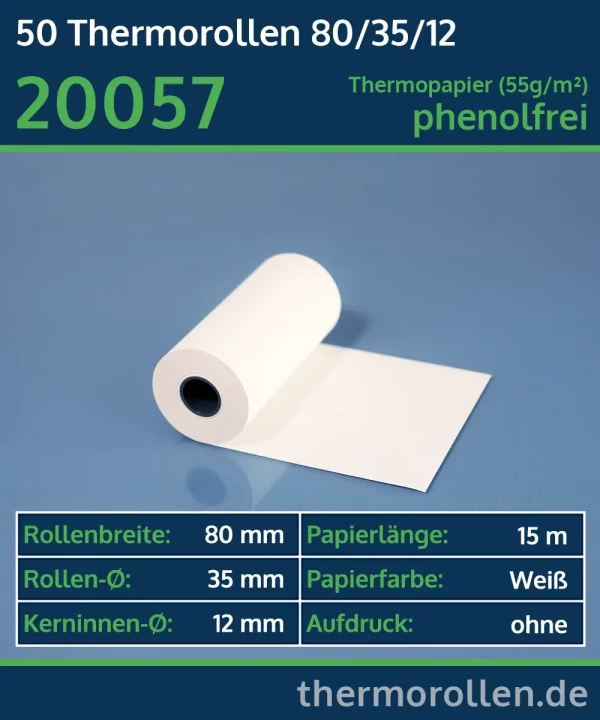 Kurze Thermo-Bonrollen 80 35 12 blanko | phenolfrei