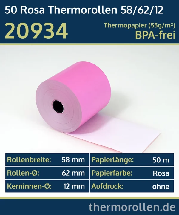 Rosa Thermo-Bonrollen 58 62 12 blanko | BPA-frei