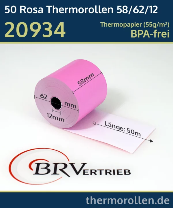 Rosa Thermorollen 58 62 12 blanko | BPA-frei