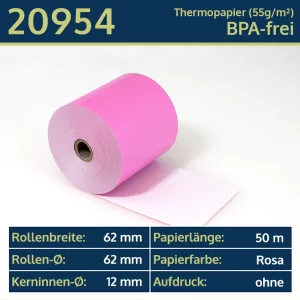 Rosa Thermo-Bonrollen 62 62 12 blanko | BPA-frei