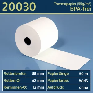 Thermo-Bonrollen 58 62 12 blanko | BPA-frei