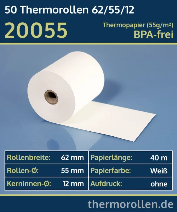 Thermo-Bonrollen 62 55 12 blanko | BPA-frei