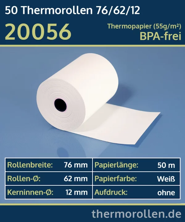 Thermo-Bonrollen 76 62 12 blanko | BPA-frei